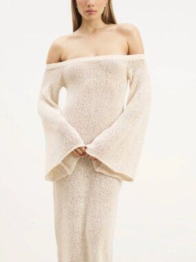BOA Cream Off Shoulder Knit Midi Dress Small